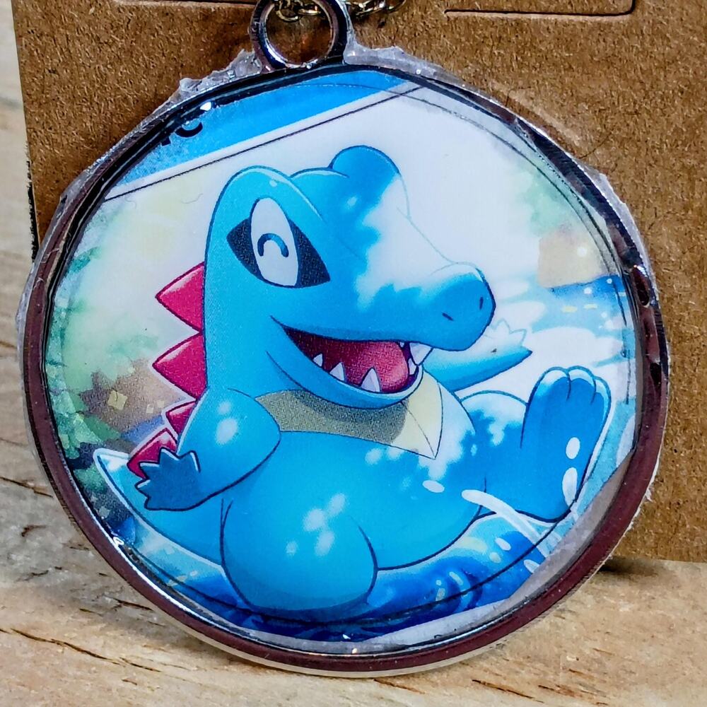 Handmade Totodile Necklace Round Resin Blue Alligator Necklace Silver Chain
